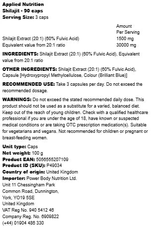 Applied Nutrition - Shilajit - 90 caps - LaVida Prana