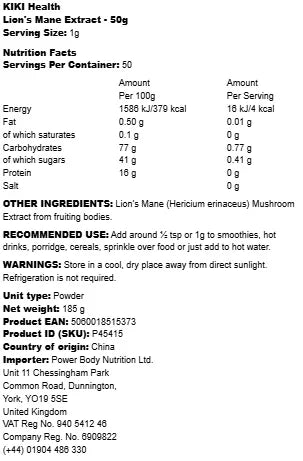 KIKI Health - Lion's Mane Extract - 50g - LaVida Prana