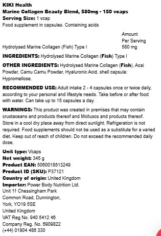 KIKI Health - Marine Collagen Beauty Blend, 580mg - 150 vcaps - LaVida Prana