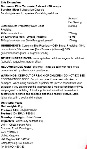 Life Extension - Curcumin Elite Turmeric Extract - 30 vcaps - LaVida Prana