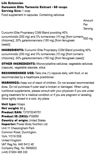 Life Extension - Curcumin Elite Turmeric Extract - 60 vcaps - LaVida Prana