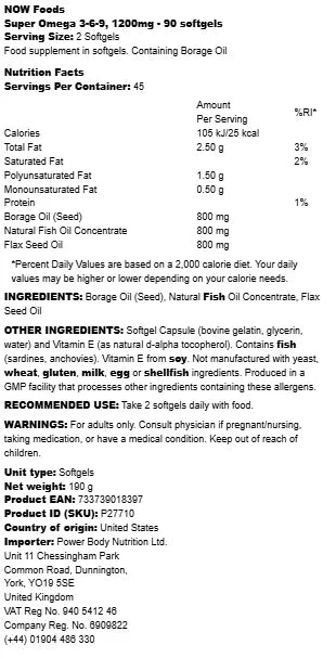 NOW - Super Omega 3-6-9, 1200mg - 90 softgels - LaVida Prana