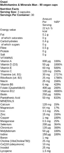 Osavi - Multivitamins & Minerals Man - 90 vegan caps - LaVida Prana
