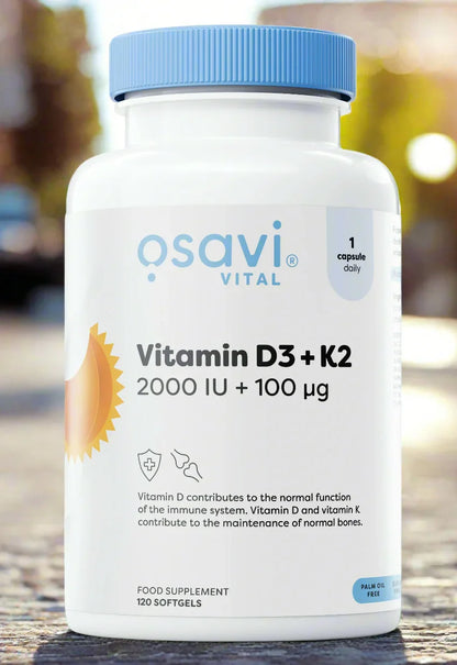 Osavi - Vitamin D3 + K2, 2000IU + 100mcg - 120 softgels - LaVida Prana